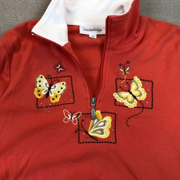 Breckenridge Womens Sweatshirt Medium Long Sleeve Quarter Zip Orange Casual - Picture 8 of 10